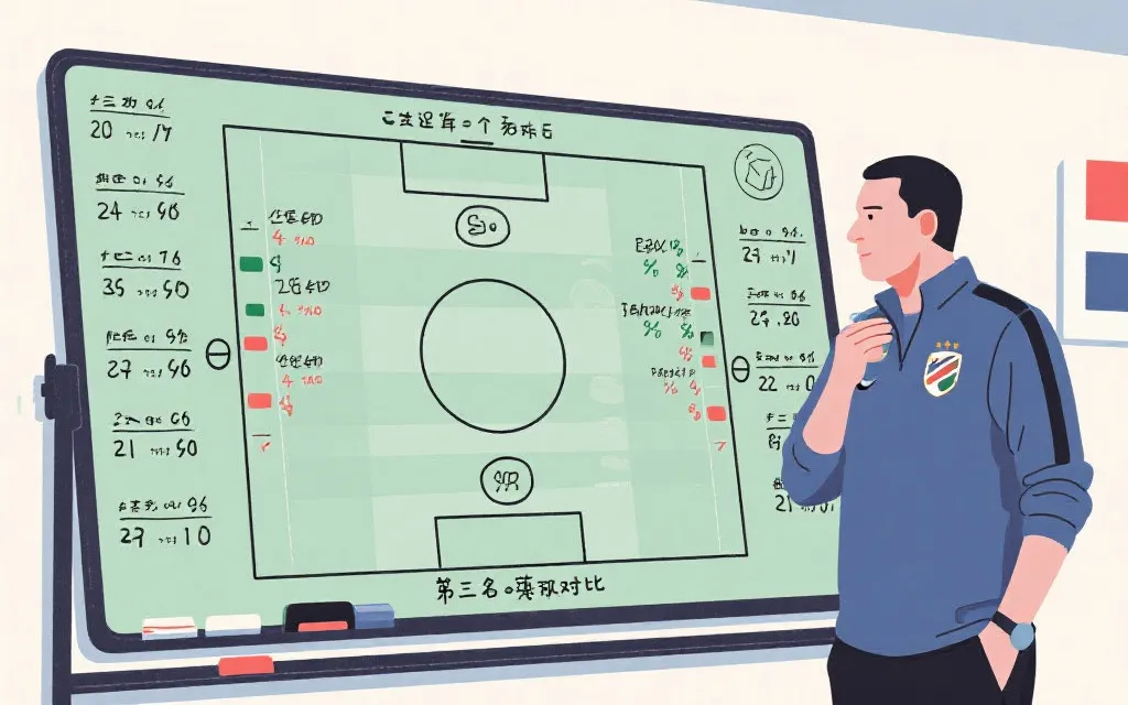 世界杯小组赛算分与晋级路径的战术板插画，体现第3名晋级带来的策略变化