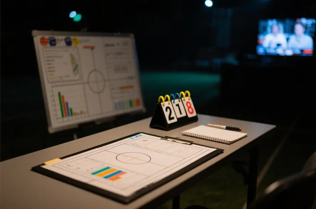 赛后复盘桌面：比分记录、战术板与数据图表的网页专题视觉