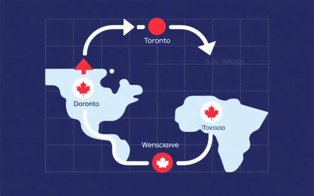 世界杯淘汰赛赛程路径示意风格插画，突出多伦多与温哥华的时间窗口